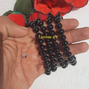 Premium Black Obsidian Healing <b>Crystal</b> Polished Engraved Love Theme Handmade Stretch <b>Bracelet</b> Factory Supplier - Product Image 3