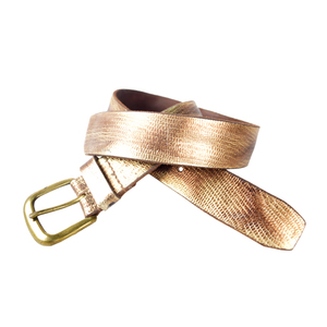 Equipro Metallic Gold Animal Print Genuine Leather <b>Western</b> Reversible 3.5cm Vintage Casual Pin Buckle <b>Belt</b> - Product Image 1