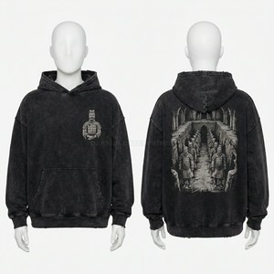 Custom Vintage Wash Hoodie Men Terracotta Warrior Graphic Oversized Streetwear Pullover Heavyweight French Terry Cotton Hoody - Product Image 1