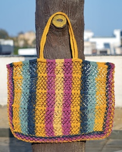 Sac fourre-tout en jute au crochet pour femme, style bohème, pour l'été et la plage, à ouverture supérieure, porté épaule, grande capacité, usage quotidien - Product Image 3