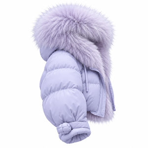Unisex <b>Hooded</b> <b>Fur</b> Collar Breathable Puffer <b>Jacket</b> Winter Short Front Logo Lavender Solid Color Loose Padded Quilted <b>Jacket</b> - Product Image 4