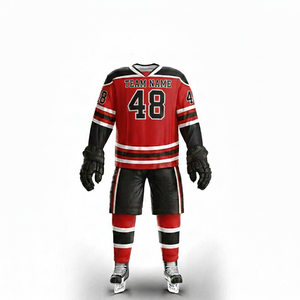 Maillots de hockey sur glace personnalisés imprimés en gros par l'usine OEM |   Uniformes de hockey d'équipe en maille respirante |   Couleur de logo personnalisée de haute qualité - Product Image 3