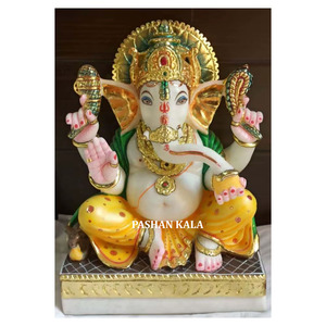 Estatua decorativa hecha a mano de Ganesha sentado en mármol blanco atractivo, Señor Ganesh Ji, para Diwali y Ganesh Chaturthi, para el hogar. - Product Image 1