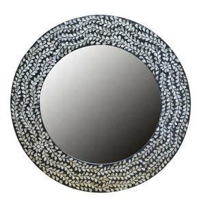 Custom Wholesale Round Mother Of Pearl Mirror Shell Art Hanging <b>Decorative</b> Mirror With Botanical <b>Leaf</b> Mosaic For Bedroom - Product Image 3