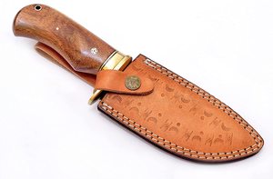 Cuchillo de caza hecho a mano de acero con alto contenido de carbono, mango de hueso de espiga completa con funda de cuero OEM - Product Image 6