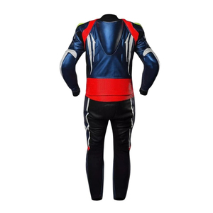 ชุดแข่งรถมอเตอร์ไซค์หนังแขนยาวแบบยูนิเซ็กซ์ พิมพ์ลาย ระบายอากาศได้ดี ใส่ได้ทุกฤดู สำหรับผู้ใหญ่ สีน้ำเงิน แดง ขาว แบบบล็อกสี - Product Image 2