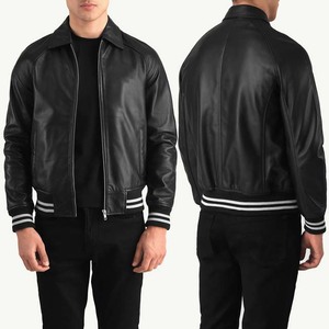 Blouson Bomber en Cuir PU pour Homme, Col Rabattu Zippé, Coupe Droite, Noir Uni, Style Moto, Vêtement d'Automne - Product Image 1