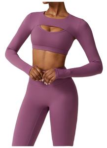 Nouvel ensemble de sport pour femme, automne-hiver, 4 pièces, haut court et leggings sans coutures, manches longues, qualité supérieure - Product Image 4