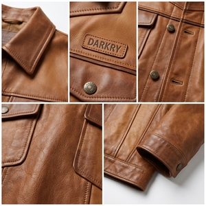 Veste en cuir marron pour homme, style workwear, col rabattu, simple boutonnage, poches, coupe classique, pour l'automne - Product Image 5
