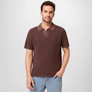 Polo de punto de manga corta de alta gama para hombre, cuello en contraste de color, top informal a la moda - Product Image 1