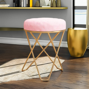 Tabouret ottoman à base métallique ronde au design élégant - Product Image 1