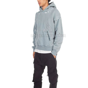 เสื้อฮู้ดดี้ผู้ชายแบบดิสเทรส ดีไซน์สั่งทำพิเศษ คุณภาพสูง แบบสวมหัว สีพื้น สไตล์ลำลอง ไซส์ใหญ่พิเศษ - Product Image 6