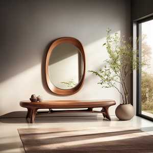 Miroir mural ovale en bois, cadre ovale naturel, miroir décoratif d'appoint, chambre à coucher, salon, couloir, entrée, décoration bohème moderne - Product Image 1