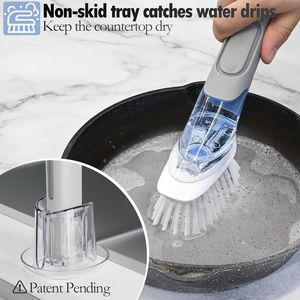 Set di 2 Spazzole per Piatti con Dispenser di Sapone e Supporto, Kit per Pulizia e Lavaggio per Casa o Ufficio - Product Image 3