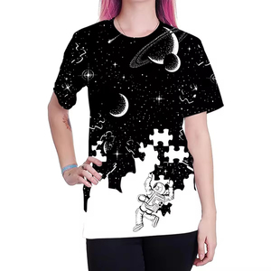 Camiseta de Manga Corta con Cuello Redondo para Hombre, con Estampado de Rompecabezas Espacial, Corte Regular, Informal, Estampado Digital, 100% Poliéster - Product Image 3