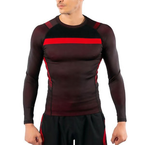 Camiseta de Compresión de Manga Corta Roja para Hombre, Cuello Redondo, Transpirable, de Secado Rápido, Ajustada, Deportiva, de Punto, de Poliéster y Elastano, para Entrenamiento en el Gimnasio - Product Image 1