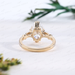 Anillo de Diamantes de Corte Ovalado de Lujo con Halo, Engaste de 4 Puntas, Banda de Oro, Anillo de Promesa, Regalo de Joyería para Aniversario - Product Image 3