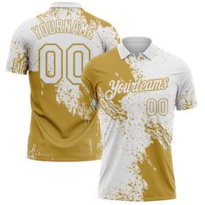Your Teams Custom Sublimated Polo Shirt Men's Quick Dry <b>Baseball</b> Apparel White Gold Print Short Sleeve Regular Fit T Shirt - Product Image 2