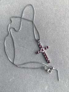 Pendentif croix en tourmaline arc-en-ciel naturelle, chaîne réglable, bijoux en pierres précieuses plaqués argent - Product Image 2