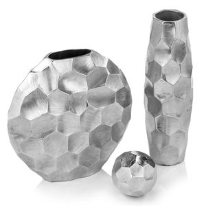 Vase décoratif moderne en métal argenté en forme de nid d'abeille, aluminium brossé, hexagonal, rond, pour la décoration de la maison - Product Image 3