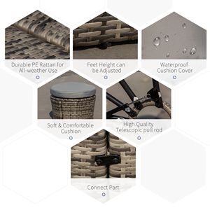 Set di 4 Pezzi Lettino Prendisole con Baldacchino in Rattan Intrecciato Marrone Moka con Cuscini Morbidi Divani da Giardino - Product Image 5