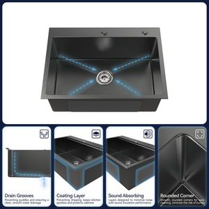 Fregadero de cocina bajo encimera de acero inoxidable de 27x19 pulgadas con un solo tazón y cuenco profundo (solo fregadero) - No disponible para envío - Product Image 3