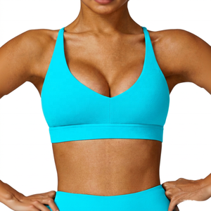 Women's Deep V-<b>Neck</b> Racerback Yoga Sports <b>Bra</b> Medium Support Solid Green Spandex Polyester - Product Image 6