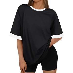 T-shirts Oversize FOXA 2025 pour Femmes Grandes Tailles – Hauts d'Entraînement d'Été à Manches Courtes, Blocs de Couleurs, Motifs Animés – XS XXS - Product Image 2