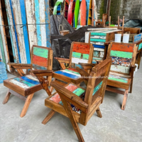 Fauteuil à bascule rustique en bois massif, fait main, durable, écologique, en bois de bateau récupéré, couleur naturelle DIVADI, pour salon, intérieur