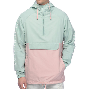 Chaqueta Cortavientos con Capucha para Hombre, Diseño Color Block, Media Cremallera, Manga Larga, Casual, Ligera, para Primavera, Estilo Urbano, Rosa y Verde Menta - Product Image 1