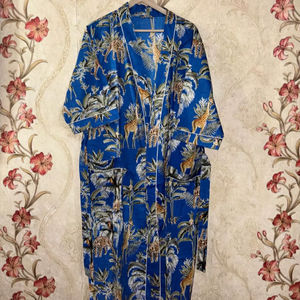 Robe kimono en coton à imprimé animal bleu, élégante et décontractée pour femmes - Product Image 1