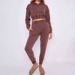 Premium Acid Wash Joggers Set for Women Custom Street Wear Patch Embroidery <b>Cropped</b> <b>Zip</b>-<b>up</b> Hoodie Tracksuits Winter Collection - Product Image 6