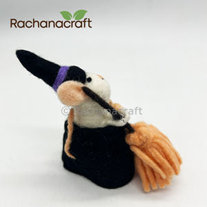 Ratón Bruja Hecho a Mano con Fieltro Agujado y Escoba, Adorno de Fieltro de Halloween, Figura de Animal de Lana, Decoración Ecológica de Temporada - Product Image 2