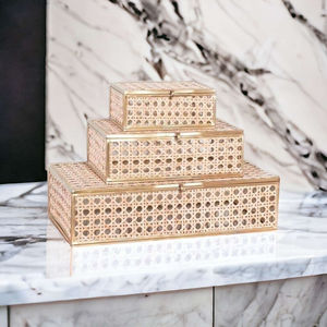 Boîte de rangement en verre de style maille de rotin avec cadre en laiton, dernière nouveauté, pour bijoux et cosmétiques - Product Image 4