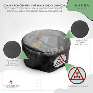 Gorra de la Corona del Arco Real, Negra, de Seda, Bordada a Máquina con Emblema Triple Tau, Regalo Masónico, Tallas S a XXL - Product Image 4