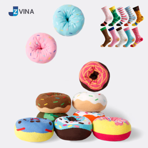 Calcetines JZVINA con Diseño de Donuts, Calcetines de Algodón Tejido con Estampado de Dibujos Animados, Calcetines Casuales de Invierno para Adultos, Diseño Colorido - Product Image 1