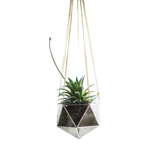 Jardinière suspendue géométrique en métal avec corde robuste pour une verdure d'intérieur moderne, une décoration élégante et un affichage raffiné - Product Image 1