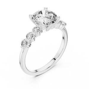 Bague de fiançailles personnalisée en diamant rond de 2 carats avec pavé de pierres latérales en or, argent et platine – Vente en gros de bijoux - Product Image 2