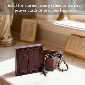 กล่องใส่ลูกประคำไม้สักทำมือ ขายส่ง - ดีไซน์ฉลุลาย - Product Image 3
