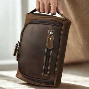 Genuine Leather Zipper Handled for Bag <b>Mens</b> Dopp Kit Travel Wash Bag Shaving Kit <b>Pouch</b> Standard Capacity Custom Logo Bulk - Product Image 4