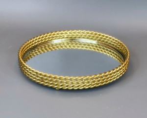 Round Gold Plated <b>Mirror</b> Tray with Rope Design Modern Decorative Serving Tray for Home Tabletop Use - Product Image 1