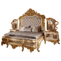 Lit King Size Haut de Gamme en Bois de Mahogany Massif Sculpté à la Main, Capitonnage Personnalisé, Style Antique Européen, pour Chambre d'Hôtel ou Appartement, avec Rangement Intégré