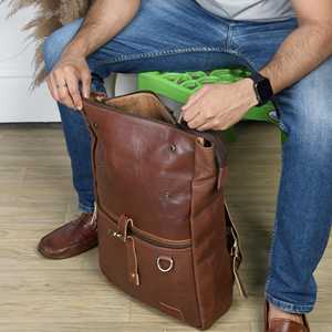 Waterproof Cowhide Leather <b>Roll</b> Top <b>Backpack</b> Outdoor Camping Bag Vintage Handcrafted Leather Rucksack LTBP-0018 - Product Image 3