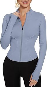 Women's Blue Half-<b>Zip</b> Yoga <b>Top</b> Full Sleeve Solid Color Breathable Spandex/Polyester Sportswear Skinny Fit All Seasons - Product Image 3