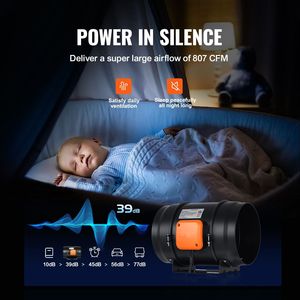 Ventilatore Inline da 8 Pollici 807 CFM con Controllo Temperatura e Umidità, Motore EC Silenzioso per Ventilazione e Raffreddamento - Product Image 6