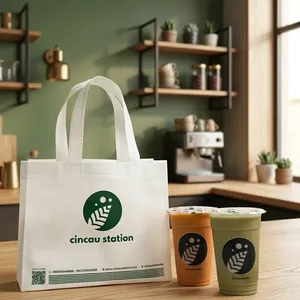 Sac de courses réutilisable en non-tissé avec logo personnalisé imprimé à l'écran et thermosoudé pour l'épicerie, la vente au détail et les cafés - Product Image 2