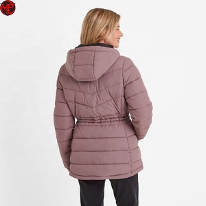 Chaqueta acolchada con capucha para mujer, abrigo de invierno con relleno alternativo al plumón, con cordón ajustable, longitud regular, ropa de exterior, chaqueta tipo burbuja para mujer - Product Image 6