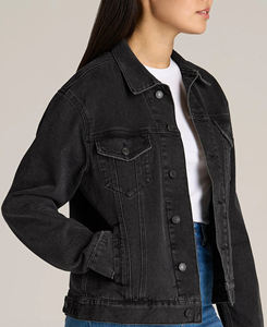 แจ็คเก็ตยีนส์เดนิมหนาคุณภาพพรีเมียมสำหรับฤดูใบไม้ร่วง/ฤดูหนาว  คอจีน ระบายอากาศได้ดี สไตล์วินเทจ สีเข้ม สำหรับผู้หญิง - Product Image 2