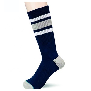 Men's <b>Black</b> Crew <b>Socks</b> with White Stripes Knitted Breathable Athletic Style Spring Wear - Product Image 3