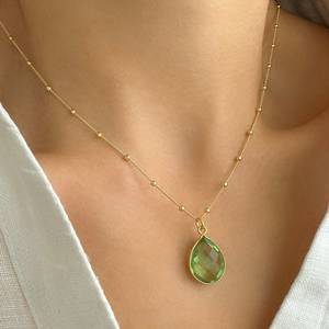 <b>Raw</b> Peridot <b>Crystal</b> Pendant Satellite Gold Plated Chain Green Gemstone Jewelry 925 Sterling Silver Engagement Gift for Her - Product Image 4